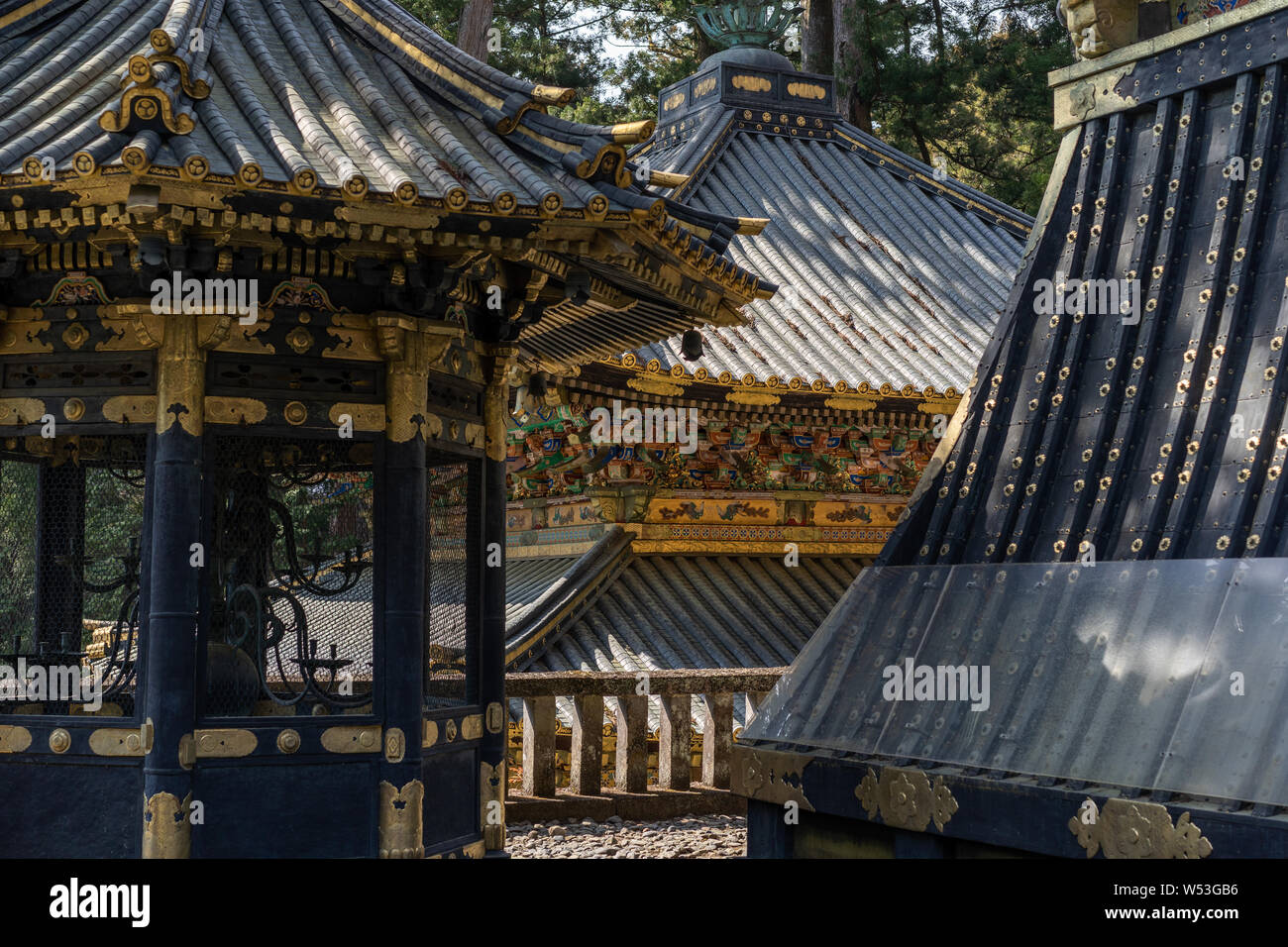 Yomeimon Gate. Japan's most ornate structure, giving off a grand and imposing air with its intricate decorations and features. Nikko, Japan Stock Photo