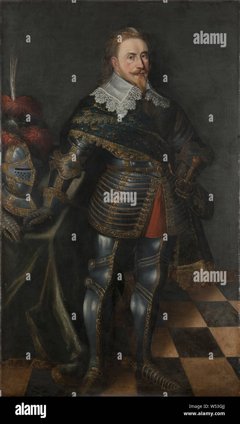 King Gustav II Adolf, Gustav II Adolf (1594-1632), king Gustavus Adolphus of Sweden, married with Maria Eleonora of Brandenburg, king of Sweden, g.m, Maria Eleonora, Princess of Brandenburg, painting, portrait, Gustavus Adolphus of Sweden, first half of 17th century, oil on canvas, Height, 195 cm (76.7 inches), Width, 119 cm (46.8 inches) Stock Photo
