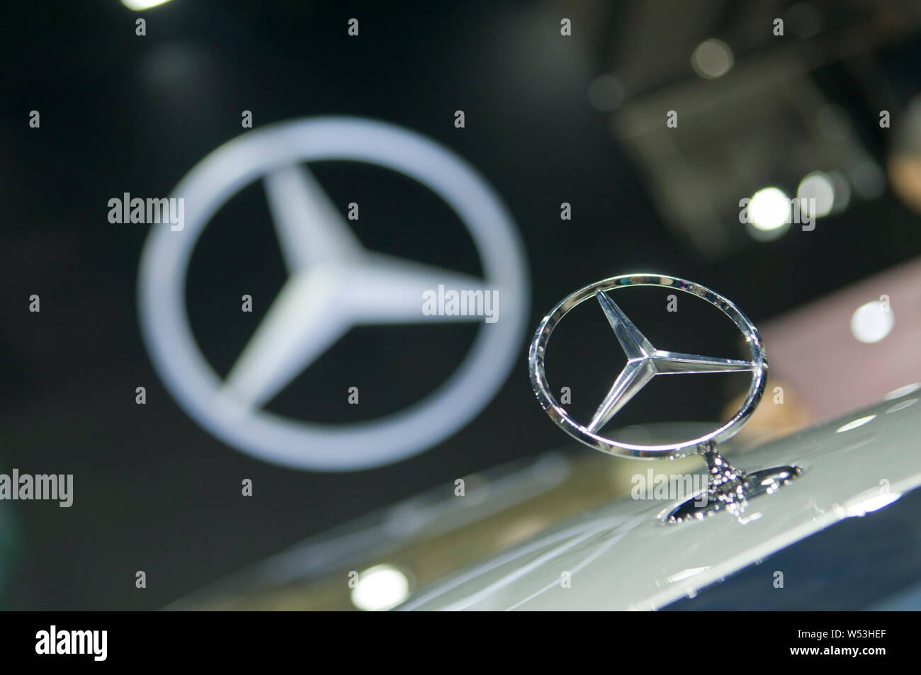 --FILE--A logo of Mercedes-Benz of Daimler AG is seen during the 16th China (Guangzhou) International Automobile Exhibition, also known as Auto Guangz Stock Photo