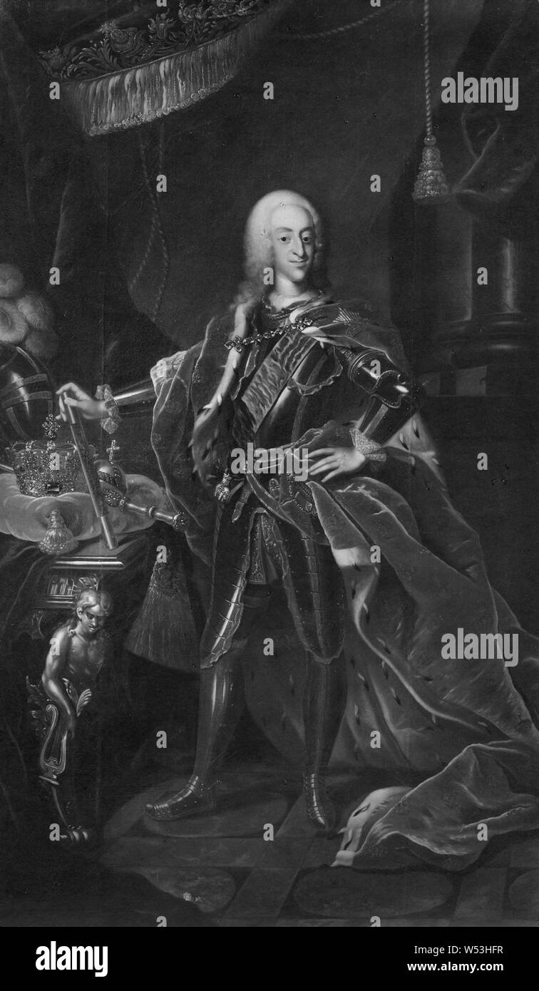 Attributed to Johann Salomon Wahl, King Kristian VI, Kristian VI, 1699-1746, King of Denmark and Norway, painting, Oil on canvas, Height, 247 cm (97.2 inches), Width, 154 cm (60.6 inches) Stock Photo