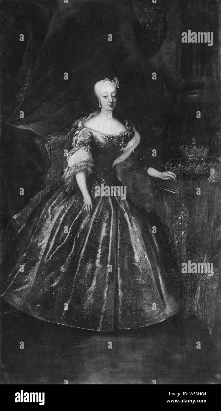 Attributed to Johann Salomon Wahl, Queen Sofia Magdalena, Sofia Magdalena, 1700-1770, Princess of Brandenburg-Kulmbach, painting, Oil on canvas, Height, 250 cm (98.4 inches), Width, 146 cm (57.4 inches Stock Photo