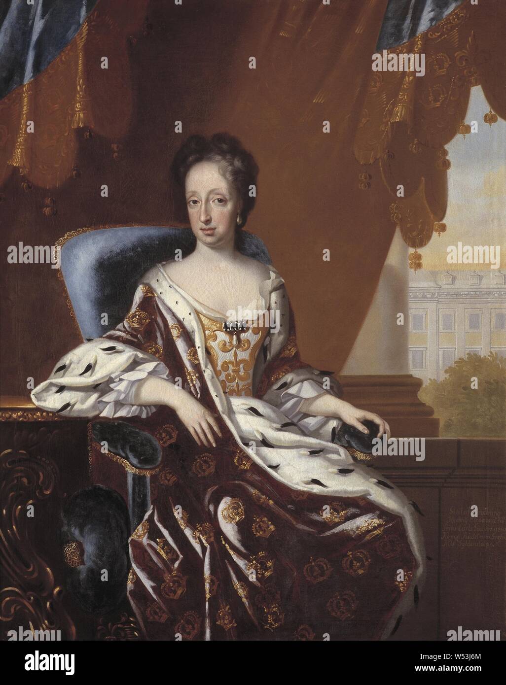 Attributed to David von Krafft, Queen Hedvig Eleonora, Hedvig Eleonora, 1636-1715, Princess of Holstein-Gottorp, Queen of Sweden, oil on canvas, Height, 147 cm (57.8 inches), Width, 121 cm (47.6 inches) Stock Photo
