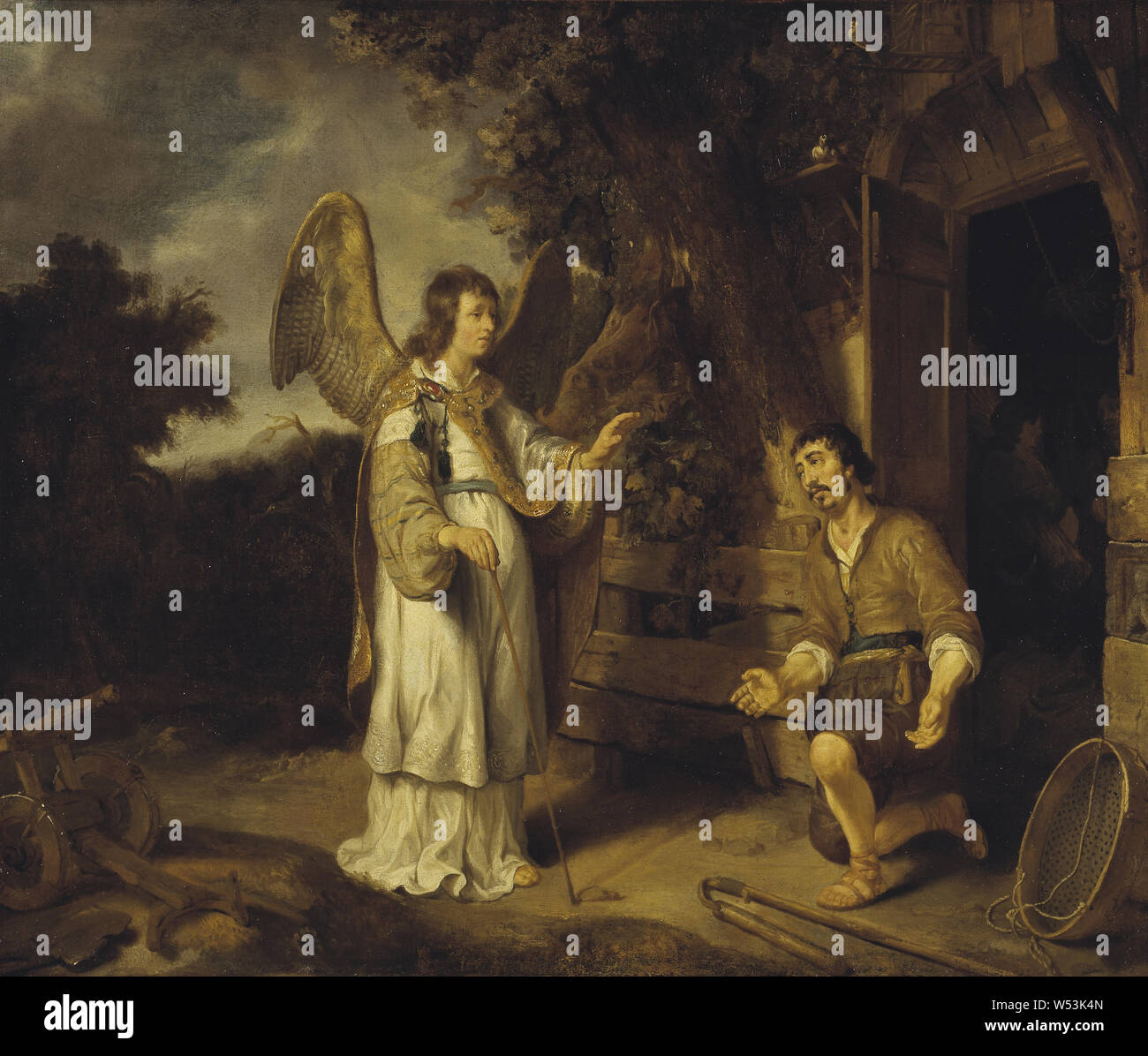 Gerbrand van den Eeckhout, The Angel and Gideon, Angel and Gideon, painting, religious art, 1640, oil on canvas, Height, 64 cm (25.1 inches), Width, 75 cm (29.5 inches), Signed, almost wiped out, dated 1640 Stock Photo
