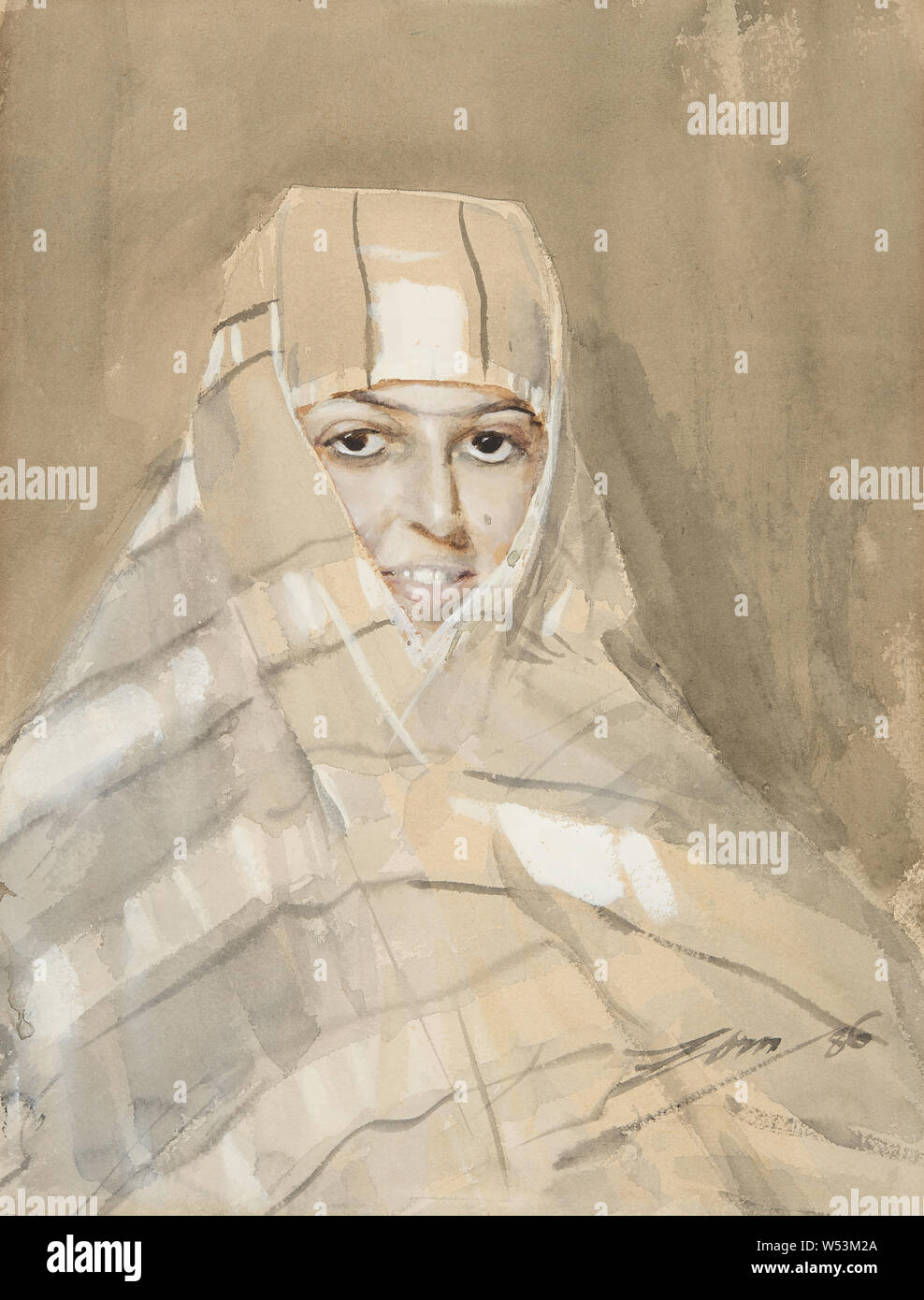 Anders Zorn, (1860-1920), Bedouin Girl, Watercolor on paper, Height: 312 mm (12.28), Width: 240 mm (9.44) Stock Photo