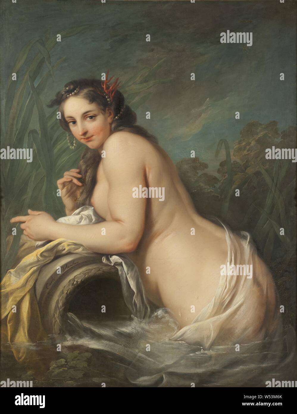 Charles-André van Loo, Naiad, Floodnymf, painting, oil on canvas, Height, 146 cm (57.4 inches), Width, 116 cm (45.6 inches), Signated, Carle, Vanloo Stock Photo