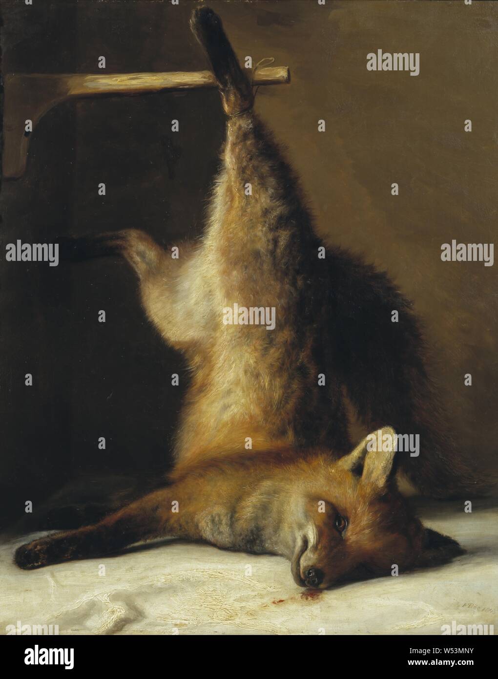 Frants Diderik Bøe, Dead fox, painting, 1848, oil on canvas, Height, 77.5 cm (30.5 inches), Width, 63 cm (24.8 inches), Signed, F Böe 1848 Stock Photo