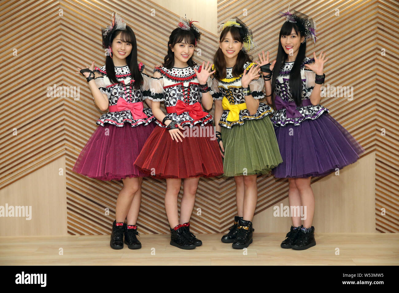 Taiwan Out Kanako Momota Shiori Tamai Ayaka Sasaki And Reni Takagi Of Japanese Idol Group Momoiro Clover Z Pose During A Fan Meeting Event In Ta Stock Photo Alamy