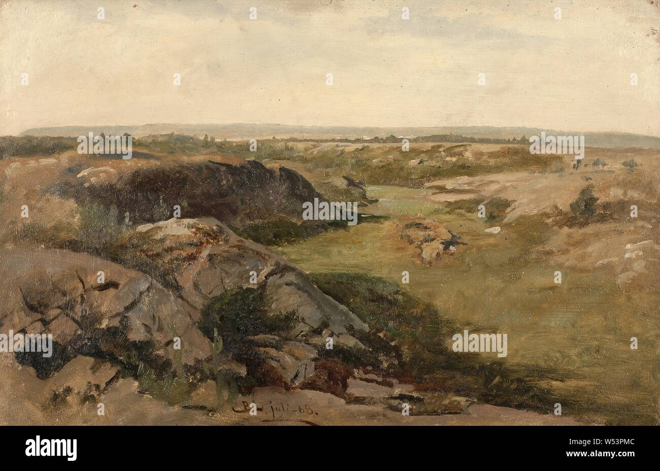 Berndt Lindholm, Undulating Country, Study, hilly landscape, painting, 1868, Oil on paper mounted on masonite, Height, 34.5 cm (13.5 inches), Width, 52 cm (20.4 inches), Signed, B L. July -68. Stock Photo