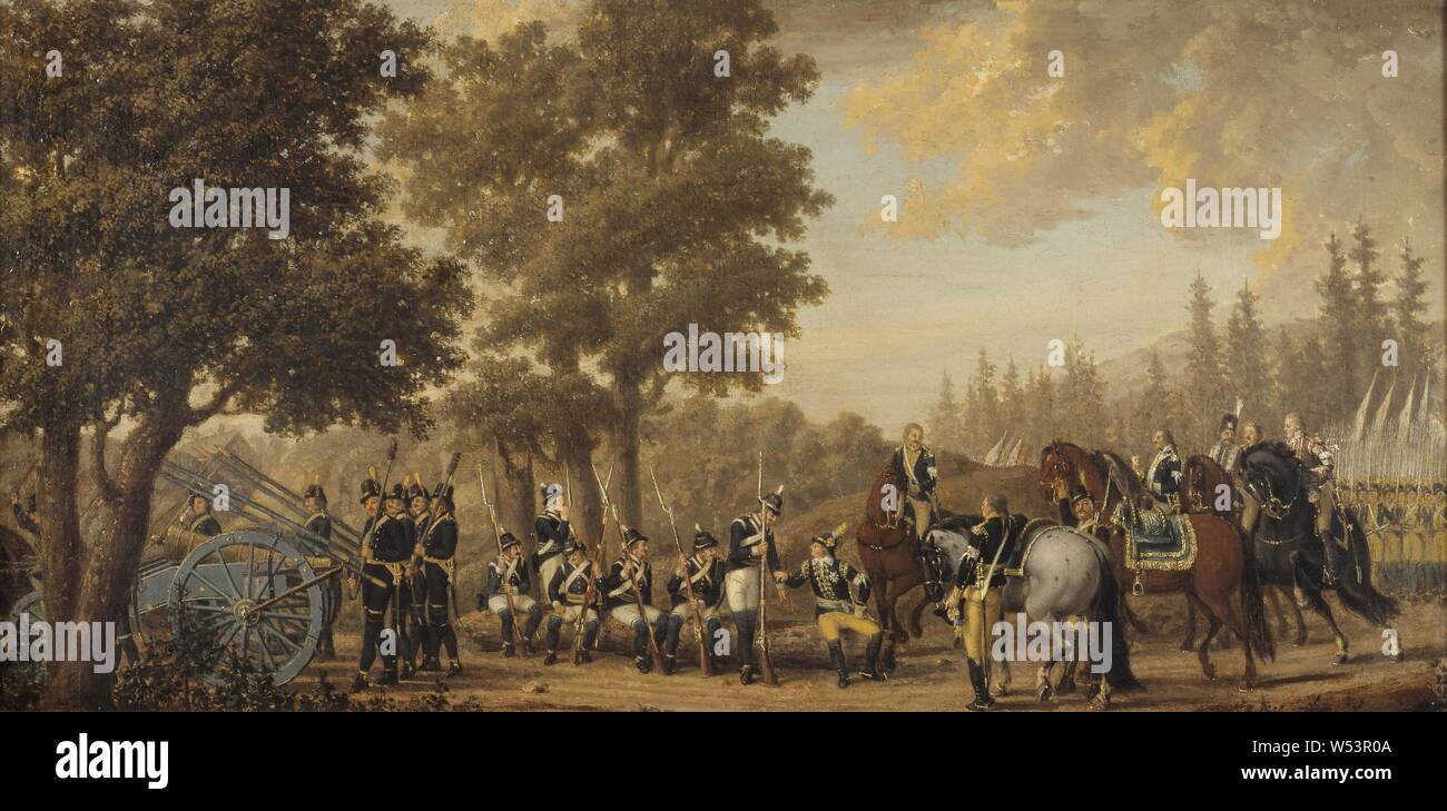Pehr Hilleström, King Gustav III and Gren, King Gustav III of Sweden &amp; a Soldier.Episode from the Russian War 1789, Gustav III and the soldier Branch, Episode from Russian War 1789, painting, Gustav III of Sweden, oil on canvas, Height, 50 cm (19.6 inches), Width, 95 cm (37.4 inches) Stock Photo