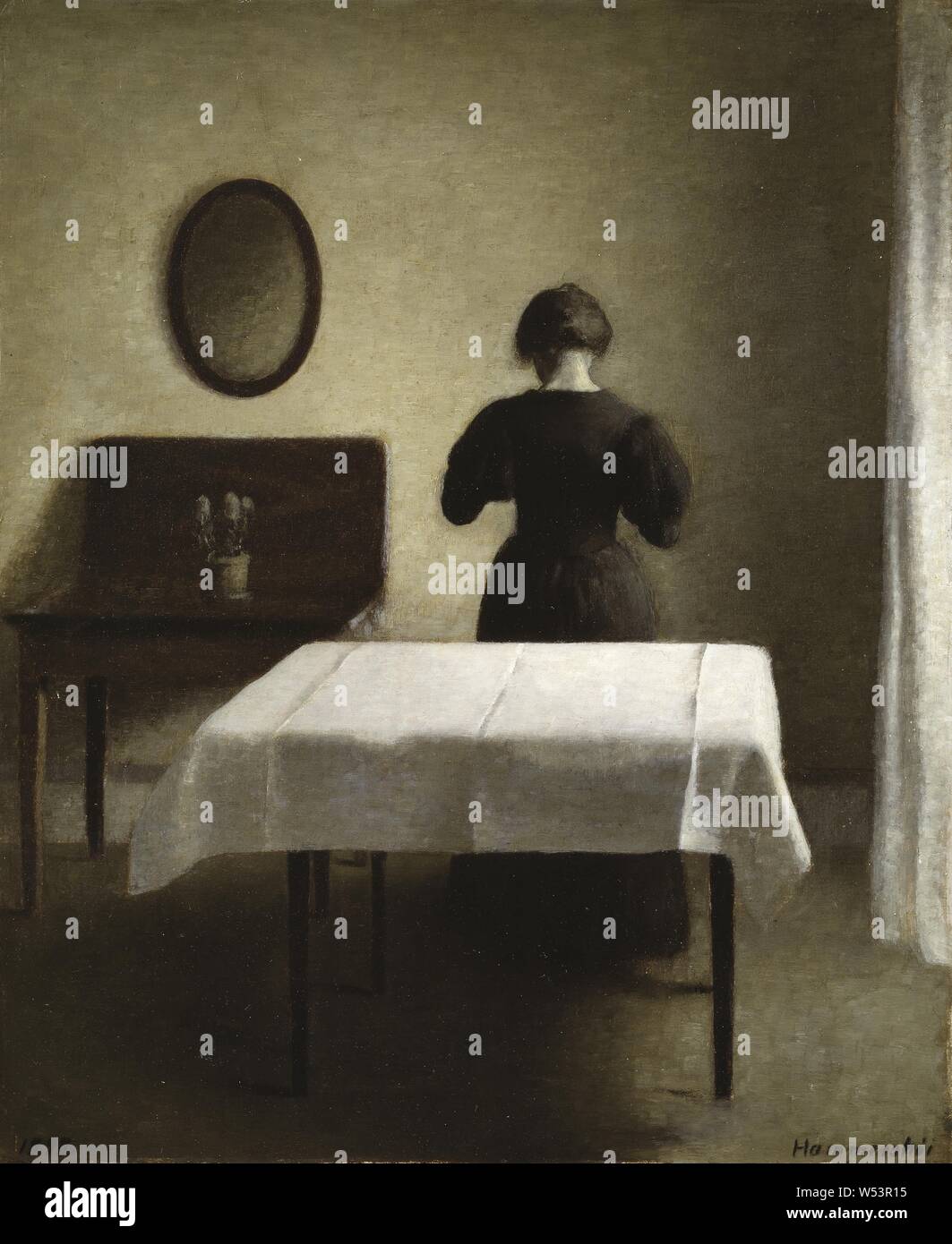 Vilhelm Hammershøi, Interior, painting, 1898, Oil on canvas, Height, 51.5 cm (20.2 inches), Width, 46 cm (18.1 inches), Signed, Hammershøi 1898 Stock Photo
