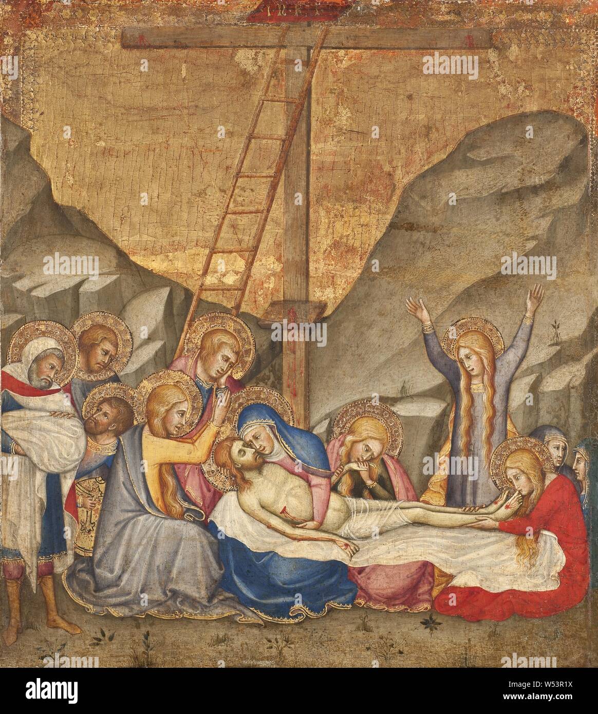 Andrea di Bartolo, The Lamentation, Christ's budget, painting, religious art, Oil on wood, Height, 54 cm (21.2 inches), Width, 49 cm (19.2 inches) Stock Photo