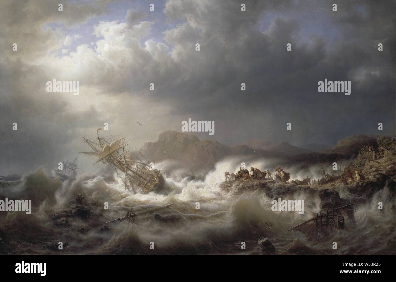 Kilian Zoll, Shipwreck, painting, 1853, oil on canvas, Height, 139 cm (54.7  inches), Width, 225.5 cm (88.7 inches), Signed, KZoll &amp;, MLarson, 1853  (initials as monogram Stock Photo - Alamy