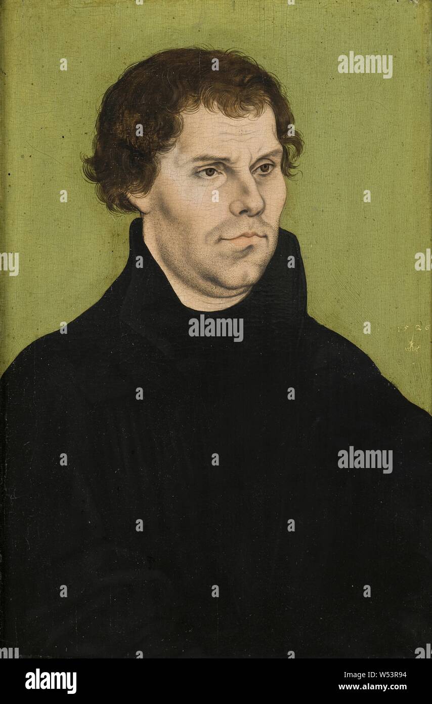 Lucas Cranach the Elder, Martin Luther, Martin Luther (1483-1546), painting, portrait, 1527, Oil on wood, Height, 39 cm (15.3 inches), Width, 26 cm (10.2 inches), Signed, with master mark, a winged snake Stock Photo