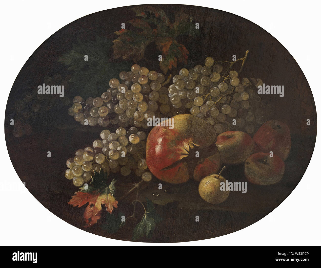 Giovanni Paolo Spadino, Still Life with Fruit, Still Life with fruits, painting, still life, Oil on canvas, Oval, Height, 49 cm (19.2 inches), Width, 62.5 cm (24.6 inches) Stock Photo