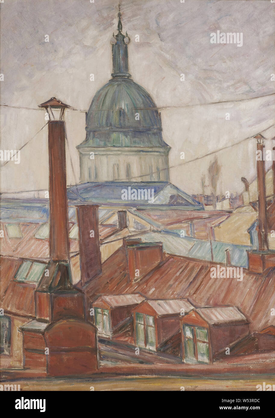 Karl Nordström, (1855–1923), Above the Rooftops, Östermalm, Stockholm, painting, Oil on canvas, Height: 86 cm (33.8), Width: 60 cm (23.6) Stock Photo