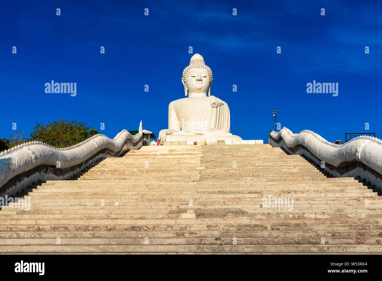 Big Buddha Phuket, a 45 meter tall white marble statue, is visible from anywhere in the southern part of Phuket. Stock Photo