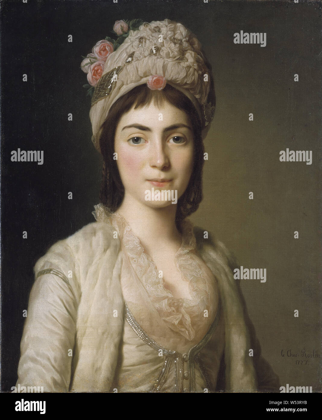Alexander Roslin, Zoie Ghika, Moldavian Princess, painting, portrait, 1777, oil on canvas, Height, 64.7 cm (25.4 inches), Width, 53 cm (20.8 inches), Signed, le Chev, Roslin, 1777th Stock Photo