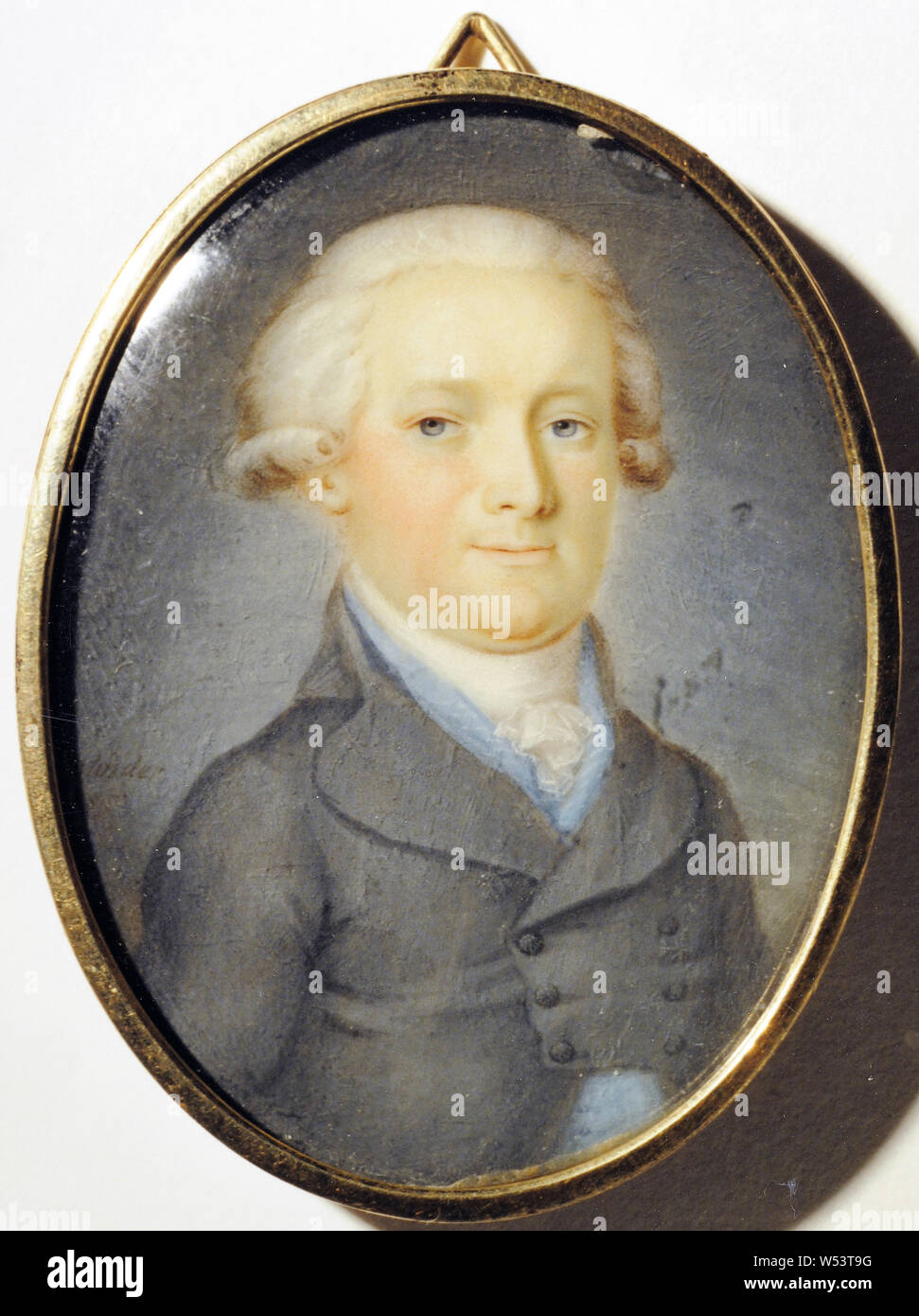 Johan Erik Bolinder, Johan Petter Tidén, librarian and professor, painting, 1795, Watercolor, gouache on ivory, Oval, Frame of gold, Height, 5.3 cm (2 inches), Signed, Bolinder 1795 Stock Photo