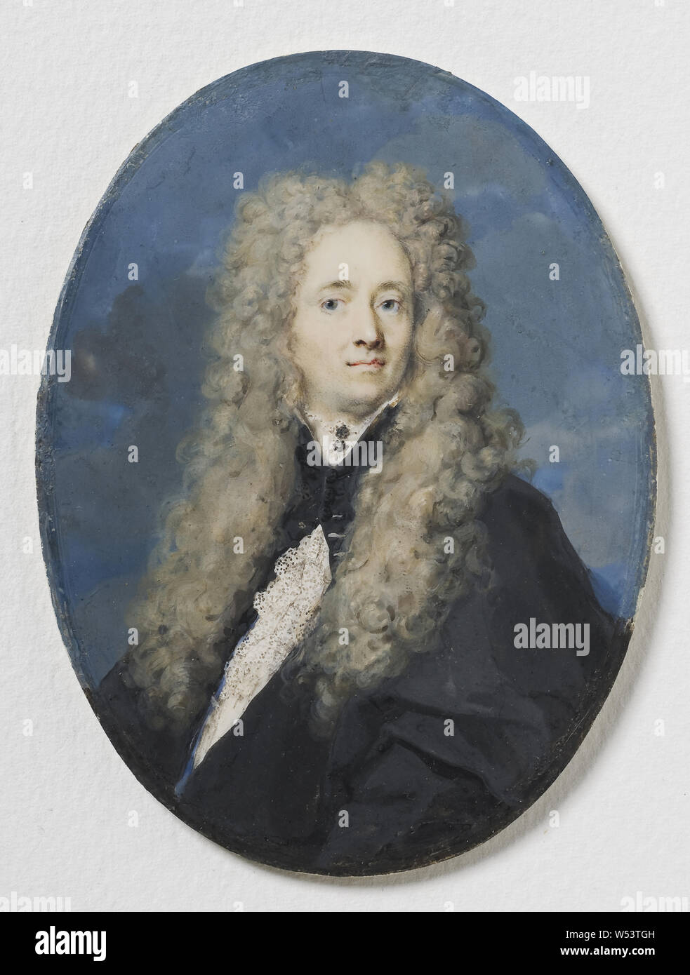 Rosalba Career, Portrit of unknown man, Male portrait, painting, portrait, before 1757, Watercolor and gouache on ivory, Height, 10.6 cm (4.1 inch), Width, 7.9 cm, (3.1 inches) Stock Photo