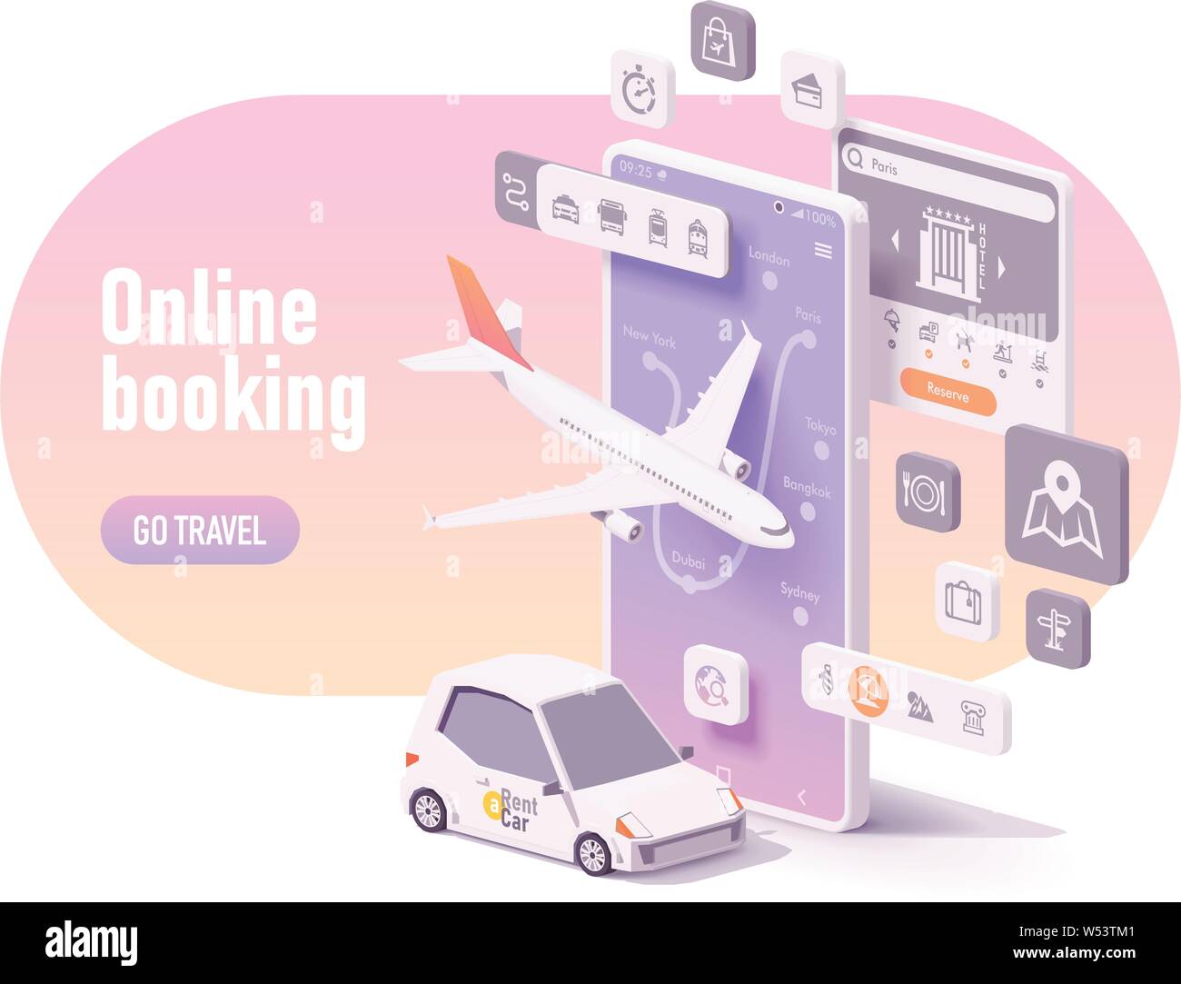 Vector online travel planning and booking concept Stock Vector Image