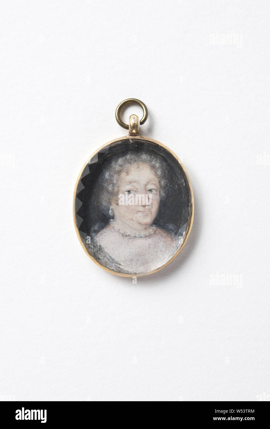 Louis Goullon, Queen Sofia Amalia, Sophie Amalie, Queen of Denmark, painting, Sophie Amalie of Brunswick-Lüneburg, Watercolor, gouache on parchment, Oval, Metal frame, Height, 2.1 cm (0.8 inch) Stock Photo