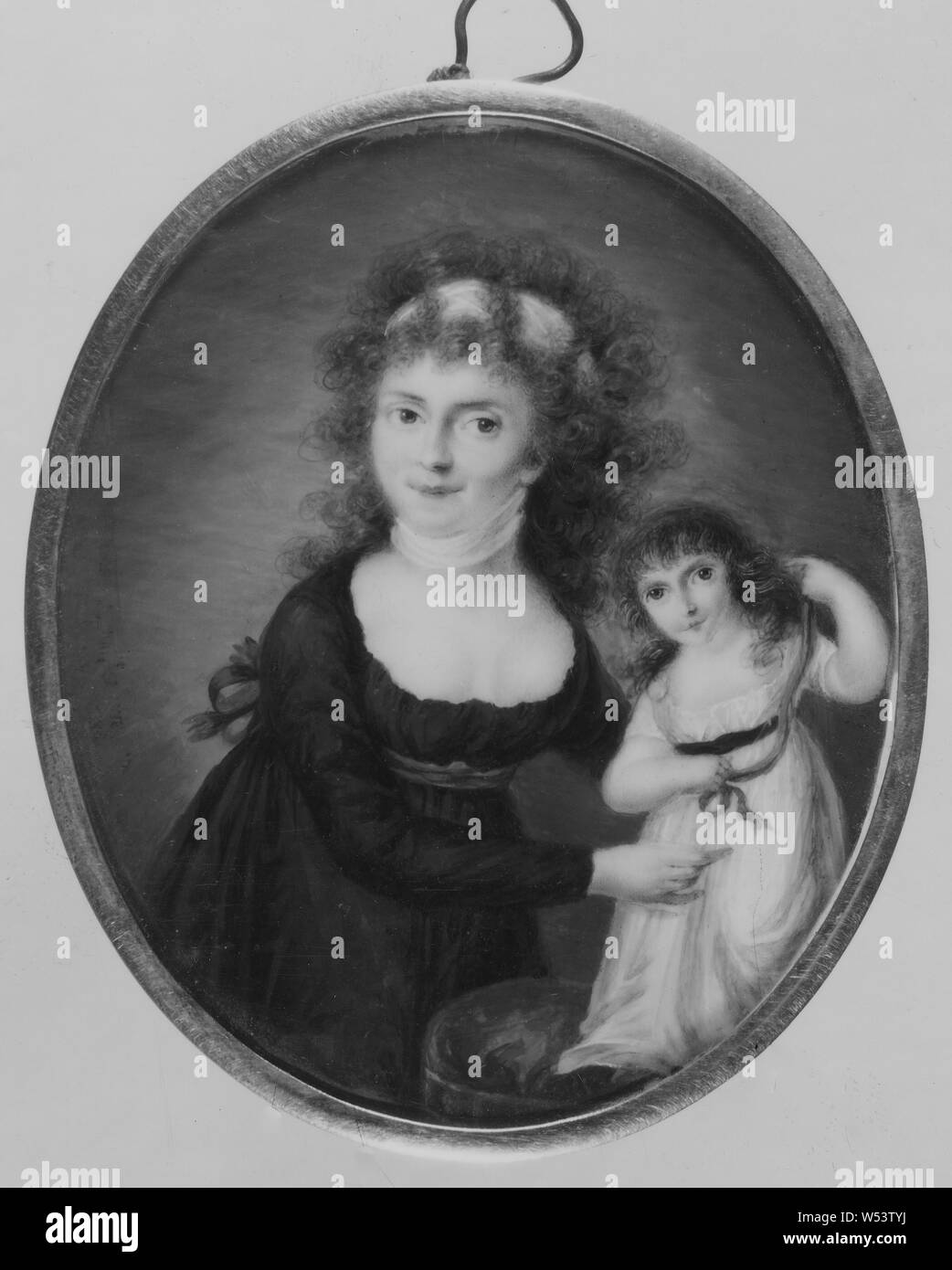 Louise, Louise of Mecklenburg-Strelitz, 1776-1810, married Prussia, with children (according to the Gripsholms inventory), painting, Gouache, Oval, Height, 7.1 cm (2.7 inches), Width, 6 cm (2.3 inches) Stock Photo