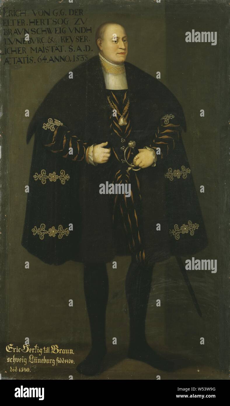 After David Frumerie, Erik I, 1470-1549, Duke of Braunscweig-Calenberg, 1667, Oil on canvas, Height, 195 cm (76.7 inches), Width, 119 cm (46.8 inches) Stock Photo