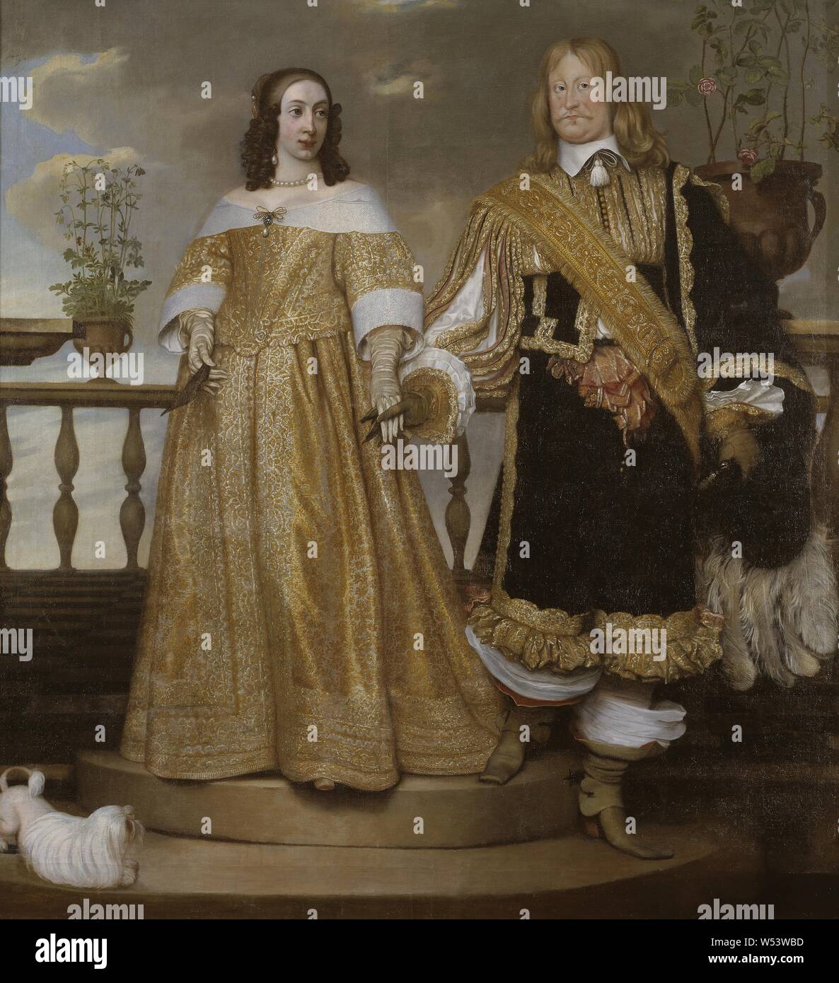 Henrik Münnichhofen, Maria Eufrosyne and Magnus Gabriel De la Gardie, Magnus Gabriel De la Gardie, 1622-1686, Maria Eufrosyne of Palatinate-Zweibrücken, 1625-1687, painting, Countess Palatine Maria Eufrosyne of Zweibrücken, oil on canvas, Height, 219 cm (86.2 inches), Width, 201 cm (79.1 inches) Stock Photo