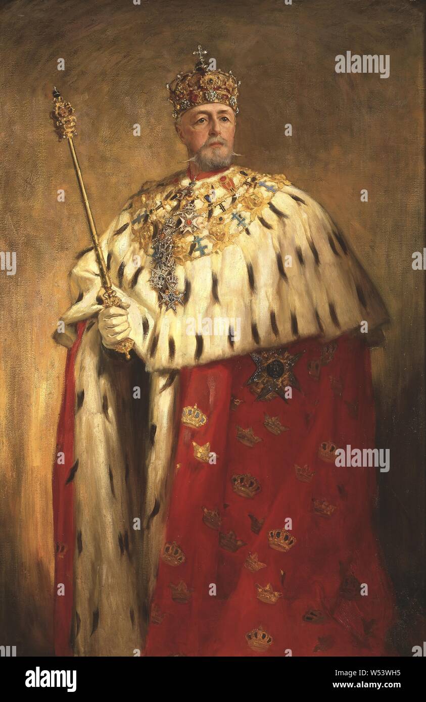 Oscar Björck, King Oscar II, Oskar II (Oskar Fredrik), 1829-1907, King of Sweden 1872 and of Norway 1872-1905, painting, portrait, Oscar II of Sweden, Oil, Height, 189 cm (74.4 inches), Width, 124 cm (48.8 inches) Stock Photo