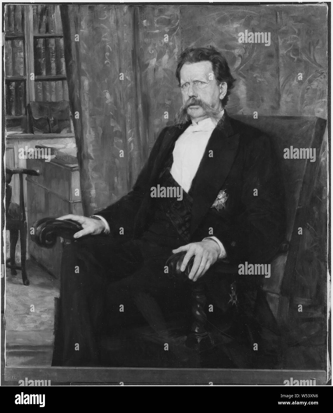 Oscar Björck, Gunnar Wennerberg, Gunnar Wennerberg (1817-1901), minister, governor, shell, married to Countess Hedvig Sofia Cronstedt, painting, Oil on canvas, Height, 145, cm (57 inches), Width, 121 cm (47.6 inches), Signed Stock Photo