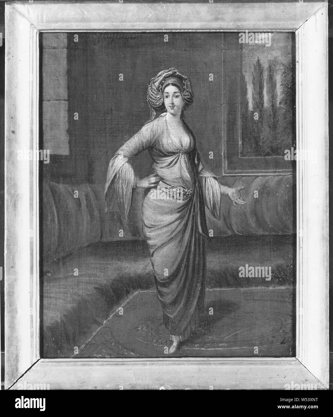 Workshop of Jean Baptiste Vanmour Unknown woman Turkish painting oil on canvas Height 37 cm 14.5 inches Width 28.5 cm 11.2 inches Inscription frustugan Stock Photo Alamy