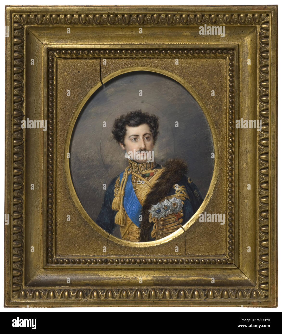Lorentz Svensson Sparrgren, King Oskar I, Oscar I as Crown Prince, painting, Oscar I of Sweden, Watercolor on ivory, Oval, Height, 17 cm (6.6 inches), Width, 14.5 cm (5.7 inches) Stock Photo