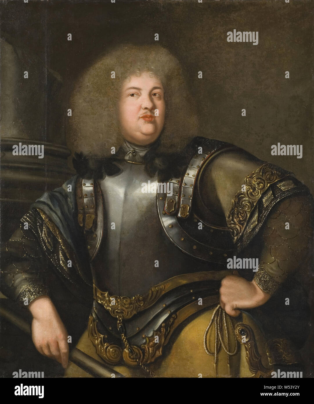 Richard Sylvius, Peter Makeléer, 1644-1697, painting, portrait, 1675, oil on canvas, Height, 107 cm (42.1 inch), Width, 89.5 cm (35.2 inch), Inscription,  Petter Makler top and commendant in Stralsund married to abel Sophi von Plessen dead Barnløse, Son of Hans Makler and other goubers Von Qvickelberg Brother of Chatarina Makler who was first married to chief David Sinclair, and then with general malkom hamilton, with whom she had field marshal hamilton by Bo who was married to falkenberg and then with other flemming Lotta hamilton married to major Lilliehöök of Clastorp Jana hamiltont married Stock Photo