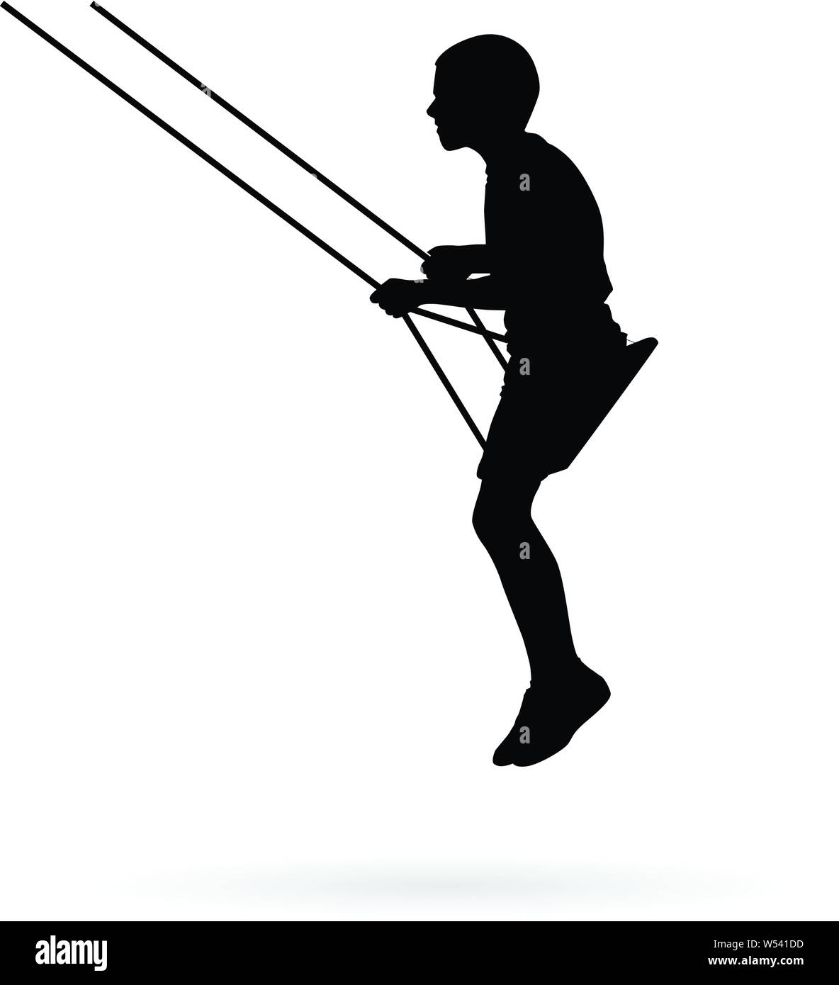 Boy swinging on a swing vector silhouette illustration Stock Vector