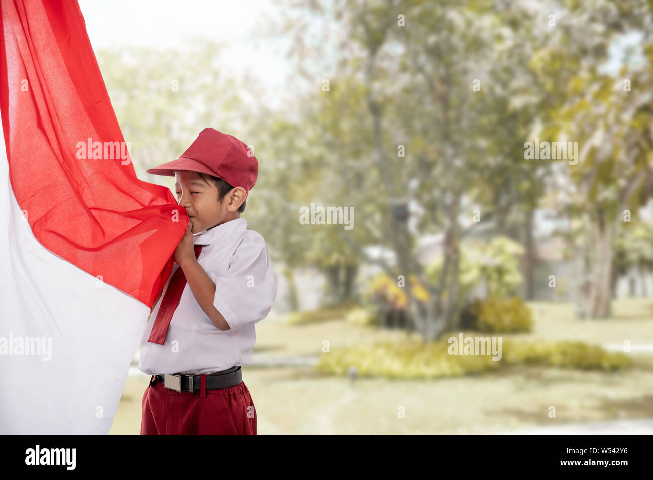student kiss indonesia flag Stock Photo Alamy