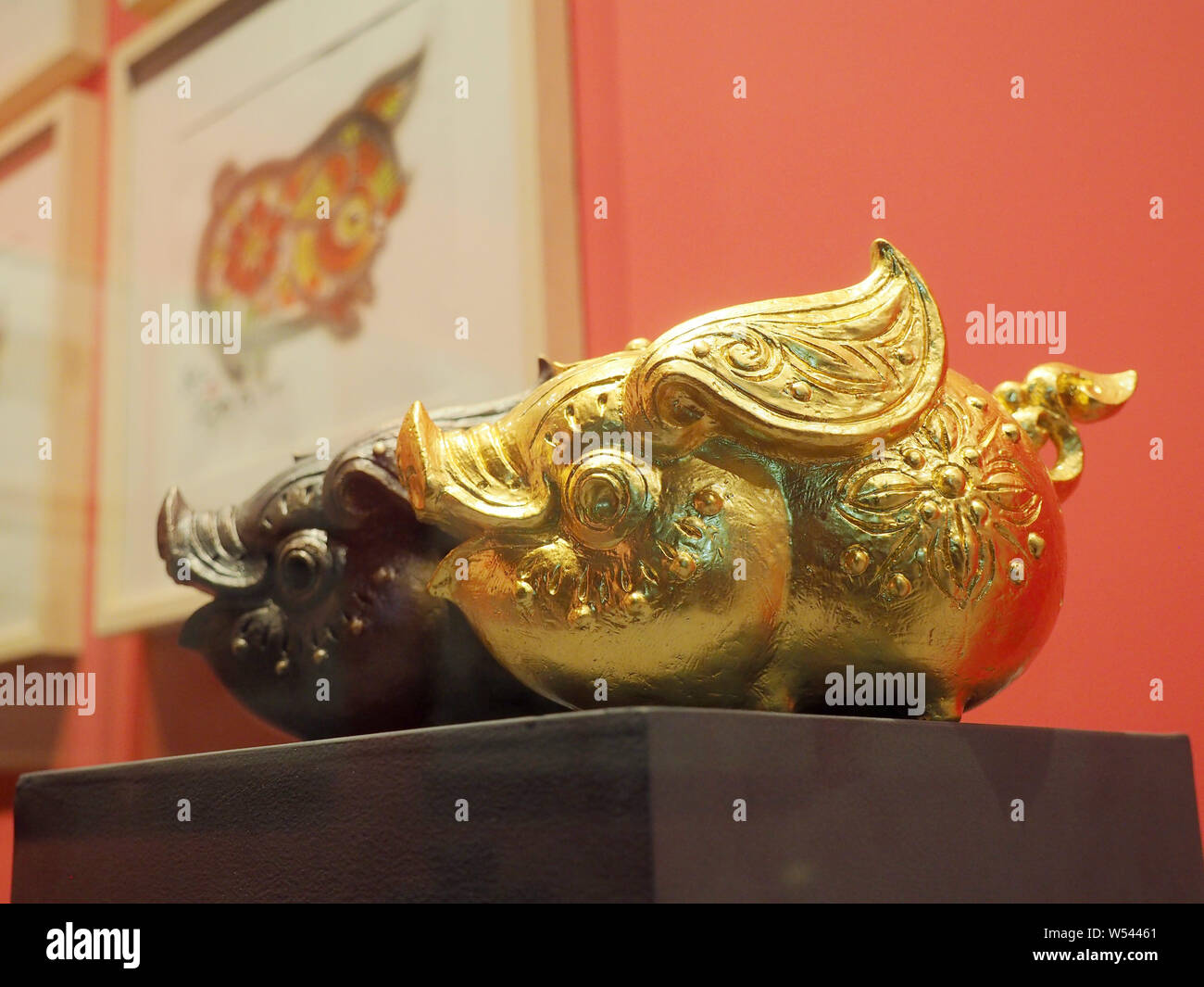 View of sculptures featuring pig, the twelfth in the 12year cycle of