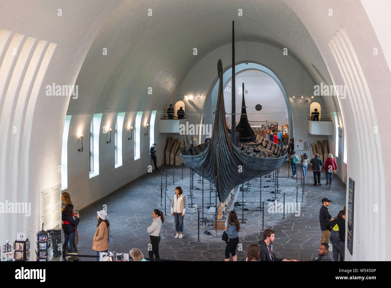 Viking Ship Museum Norway, view of the Oseberg ship sited inside the Viking Ship Museum (Vikingskiphuset) in Bygdoy, Oslo, Norway. Stock Photo
