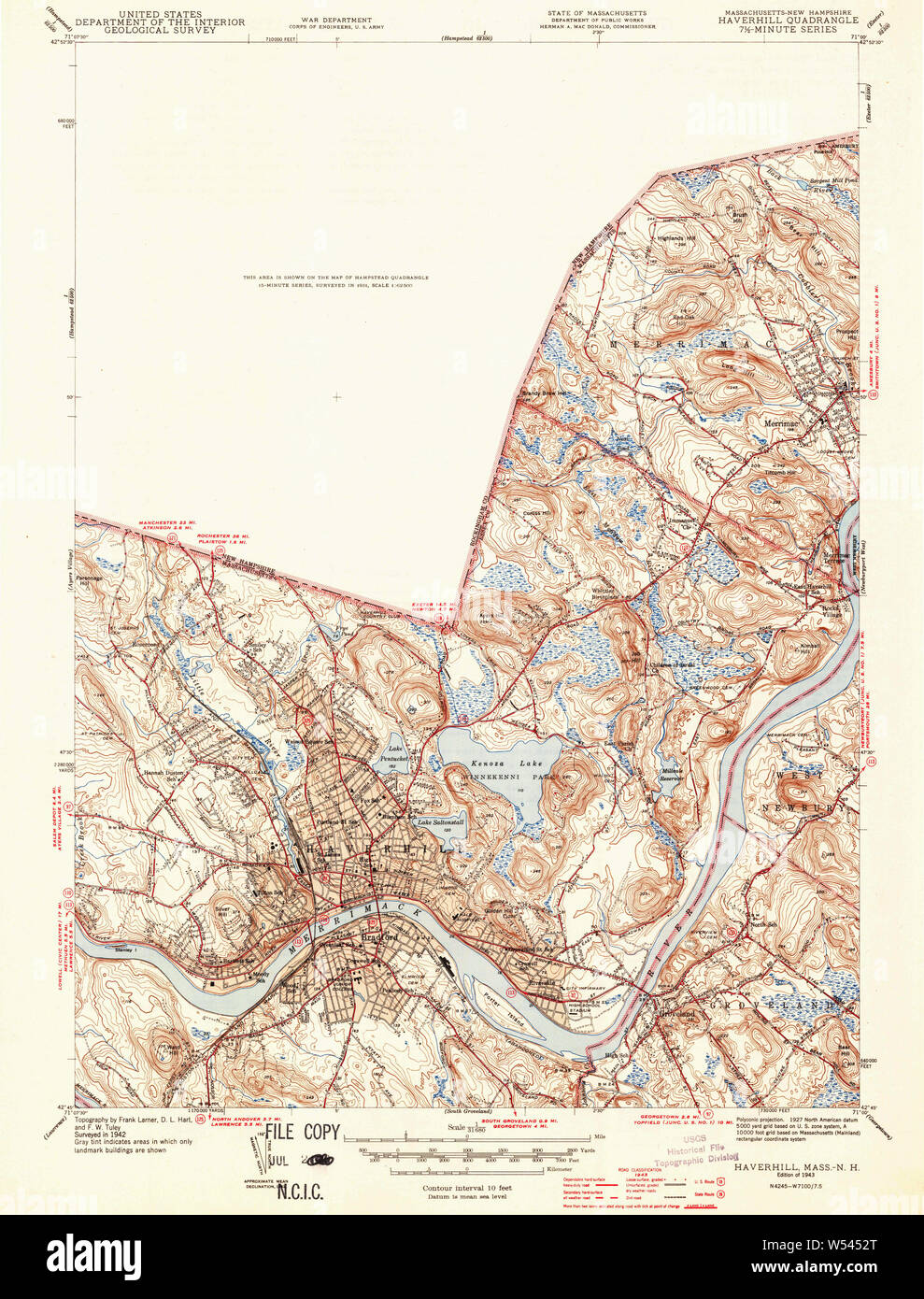 Massachusetts USGS Historical Topo Map MA Haverhill 351785 1943 31680