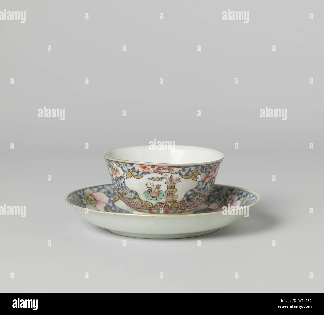 Bell Shaped Cup And Saucer With Antiquities In Panels On A Ground