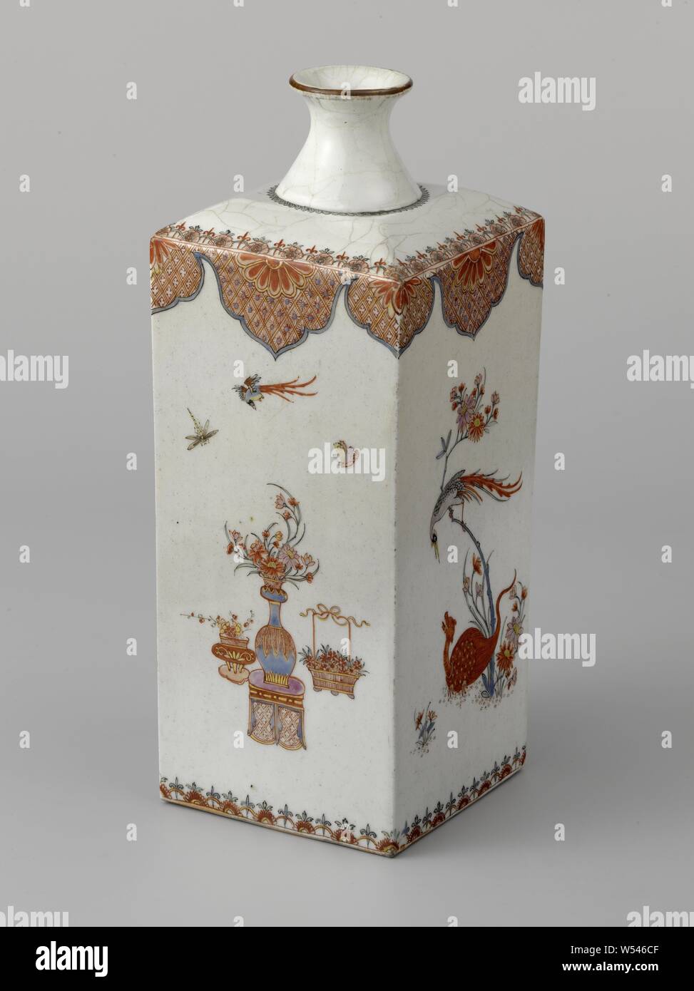 Square Bottle With Flowering Plants A Dragon Birds Flower Vases