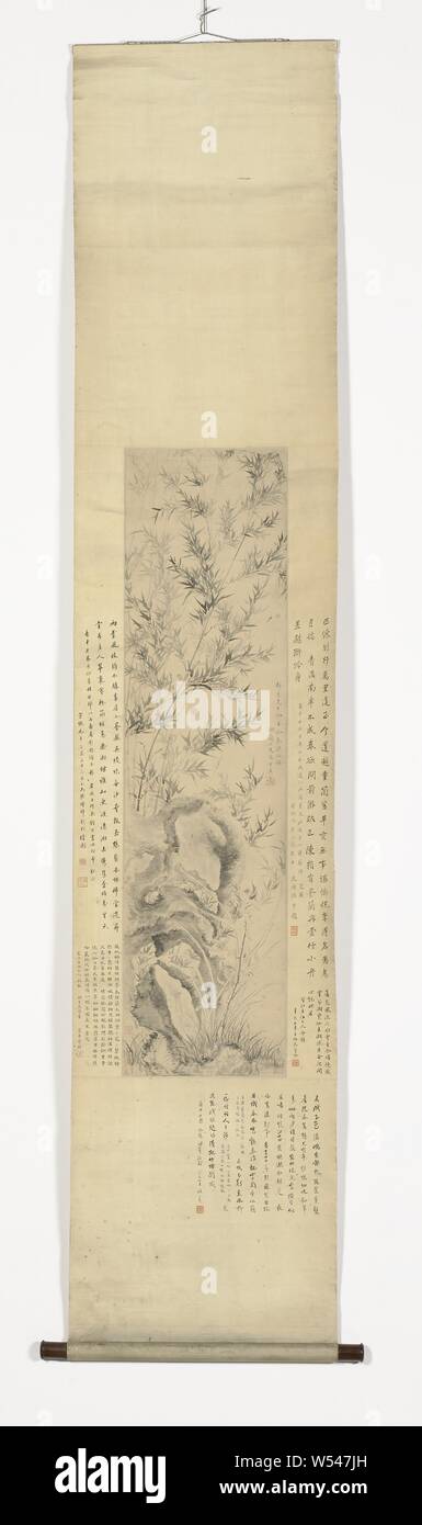 Hanging scroll with bamboo and orchids on a rock, Hanging roll with bamboo and orchids on a rock. In wooden box., Ma Shouzhen, Nanking, c. 1548 - c. 1604, Ming-dynasty (1368-1644), paper, ink, h 121.8 cm × w 31.8 cm w 513 mm w 624 mm d 48 mm d 38 mm h 7.5 cm × w 66 cm × d 8 cm Stock Photo