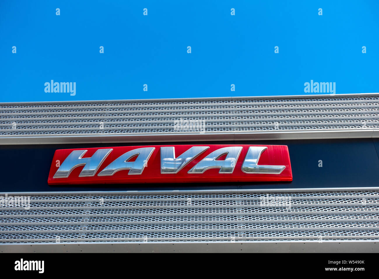 --FILE--A logo of Haval of Great Wall Motor is seen in Shanghai, China, 29 August 2018.   Great Wall Motor Co. Ltd., China's largest sport utility veh Stock Photo