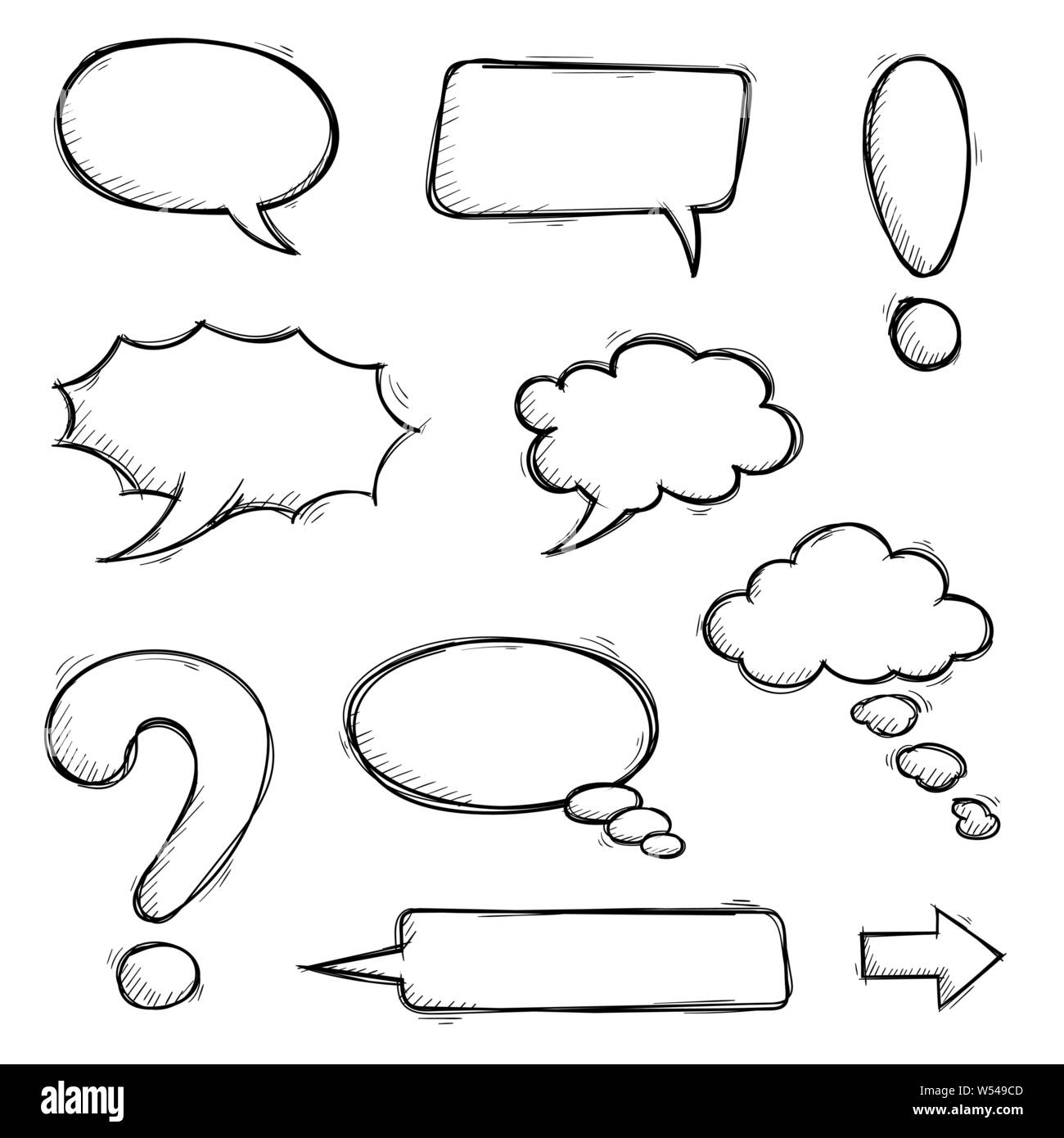 Speech bubbles and punctuation marks. Hand drawn doodle Stock Vector