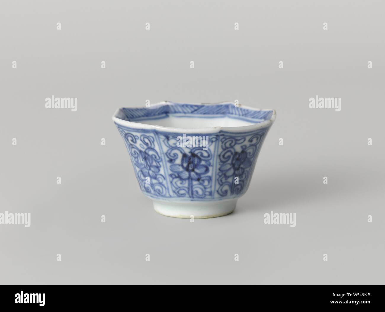 Octagonal Cup With Flower Scrolls In Panel Decoration Octagonal