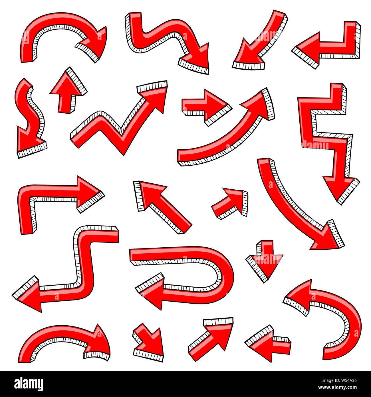 Red arrows. Bent hand drawn sketch Stock Vector