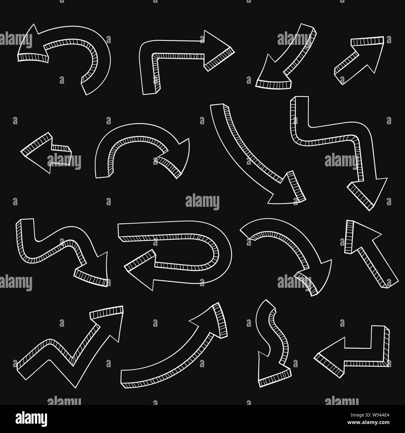 White arrows on black background. Hand drawn doodle Stock Vector Image ...
