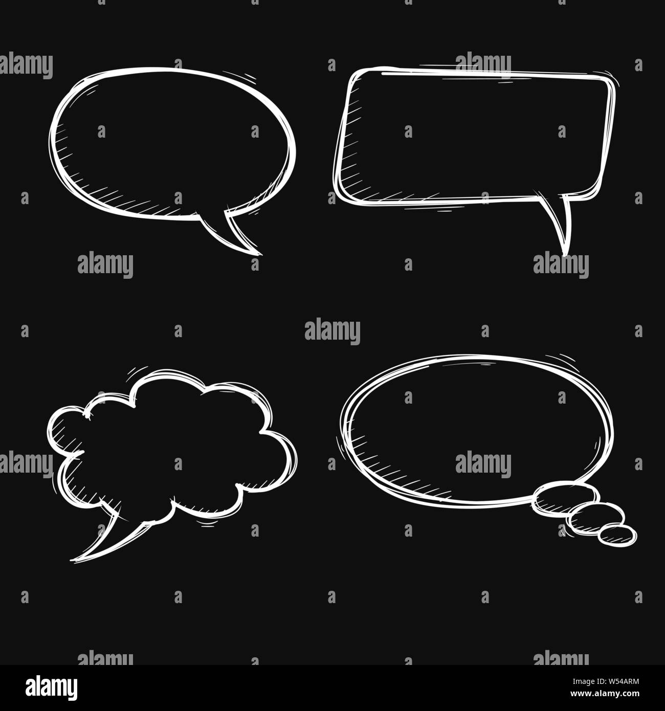Speech bubbles. Hand drawn sketch on black background Stock Vector