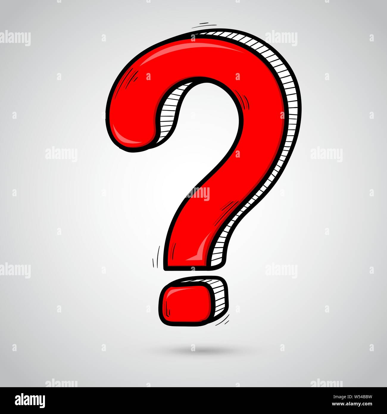 Red question mark. Hand drawn doodle on gray background Stock Vector