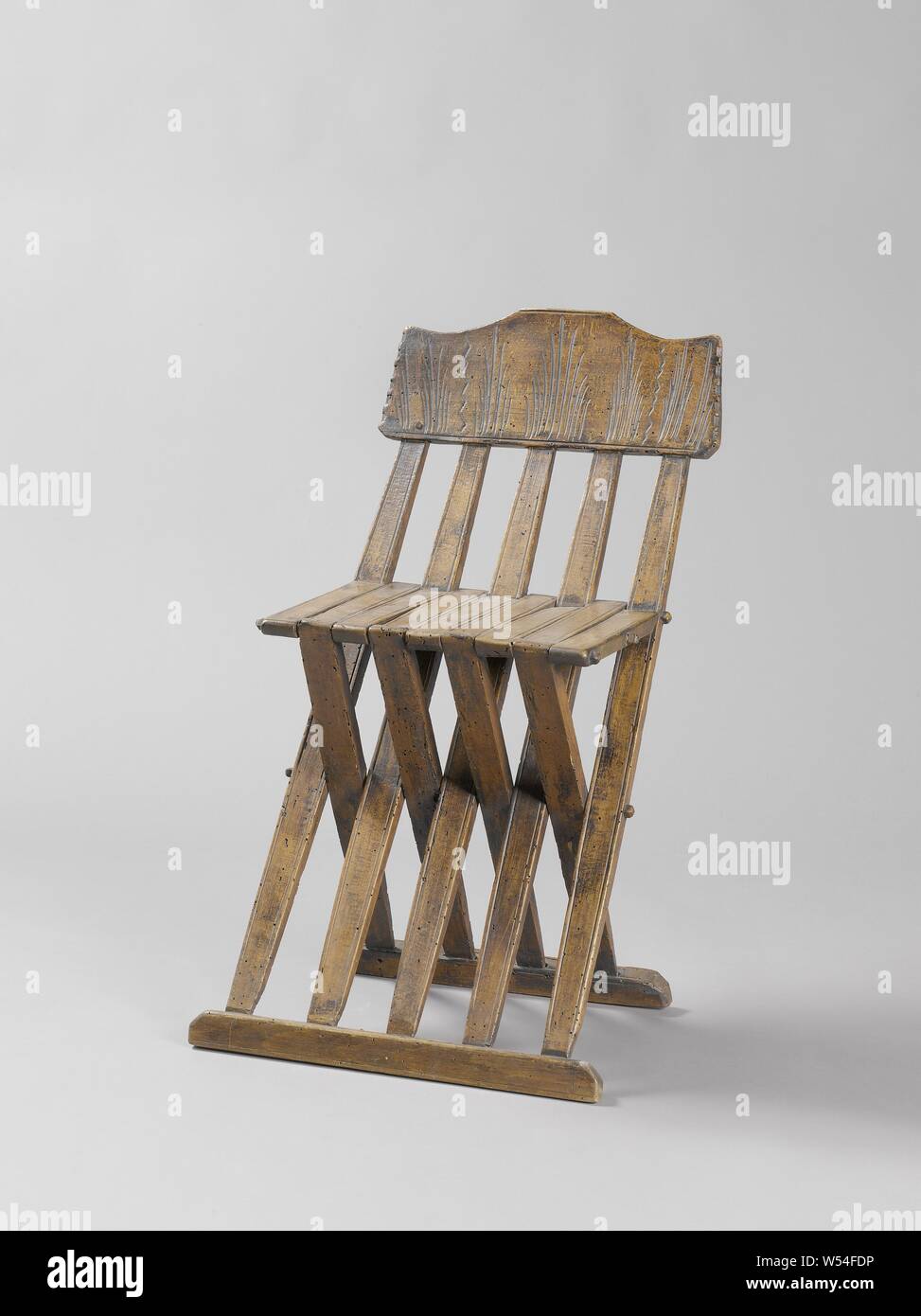 Beech Wood Folding Chair With Five Slats In The Back And