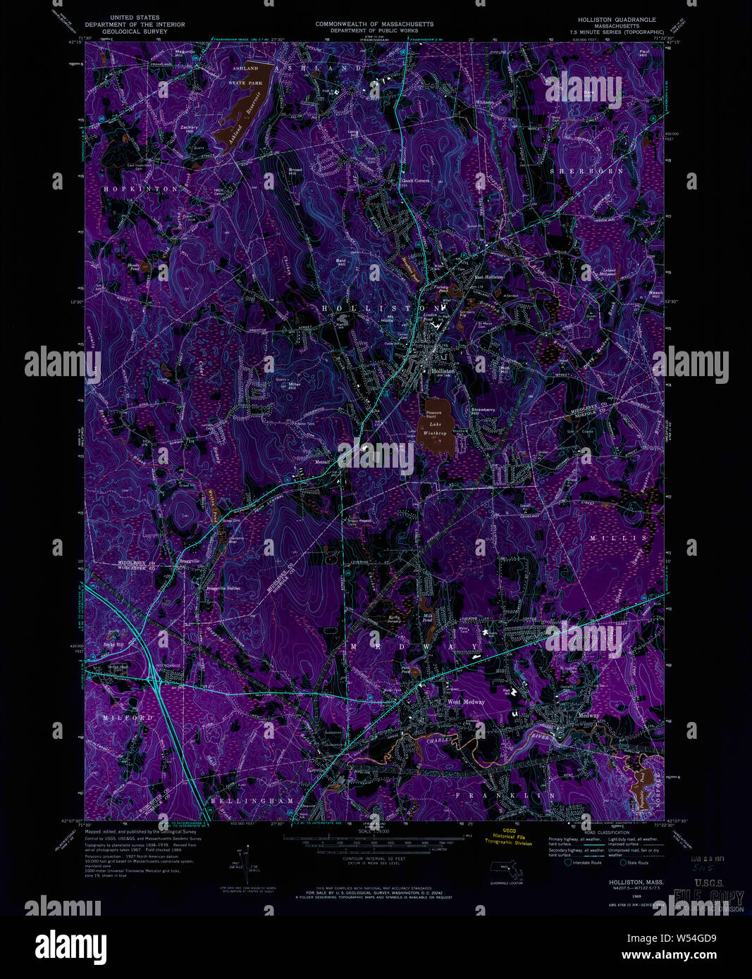 Massachusetts USGS Historical Topo Map MA Holliston 350211 1969 24000
